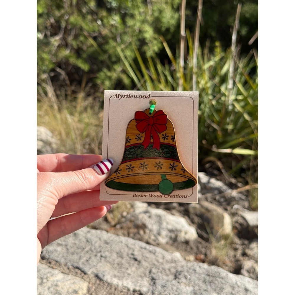 Vintage Wooden Christmas Bell Ornament Handcrafted Rustic Holiday Tree Decor